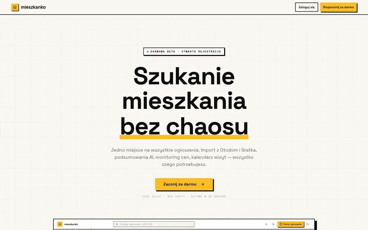 mieszkanko homepage: apartment hunting without chaos